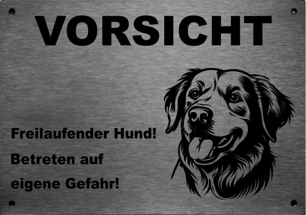 Edelstahl Warnschild Golden Retriever VORSICHT Freilaufender Hund! Betreten auf eigene Gefahr!